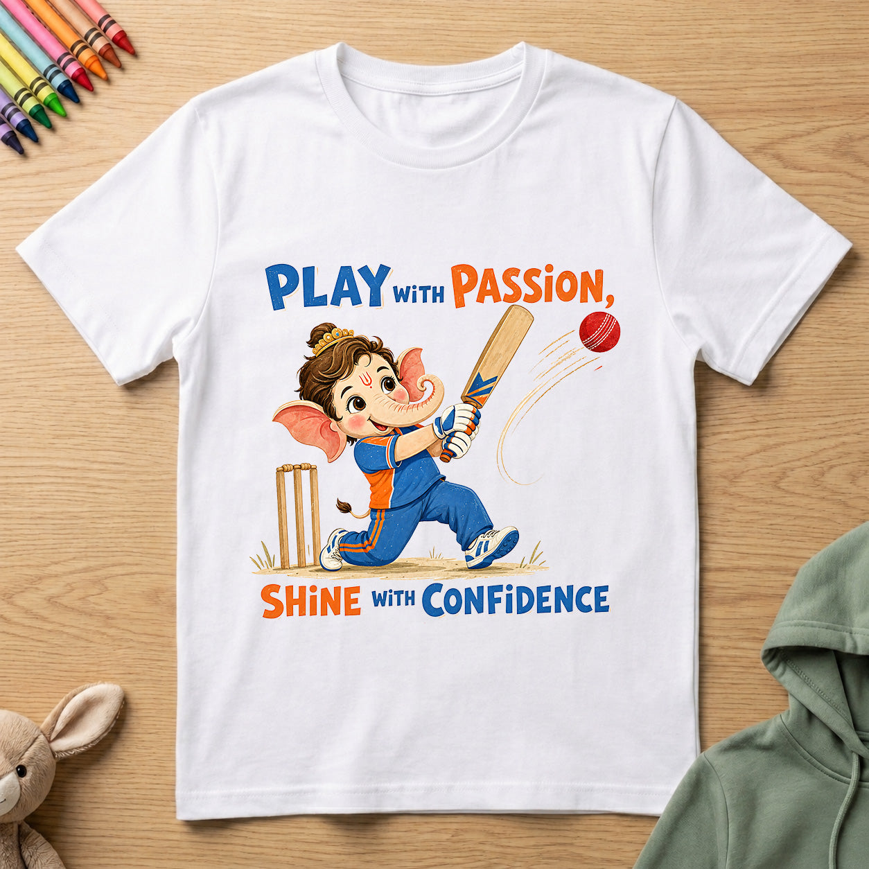 Ganesha Play with Passion - Kids Crew Neck T-Shirt