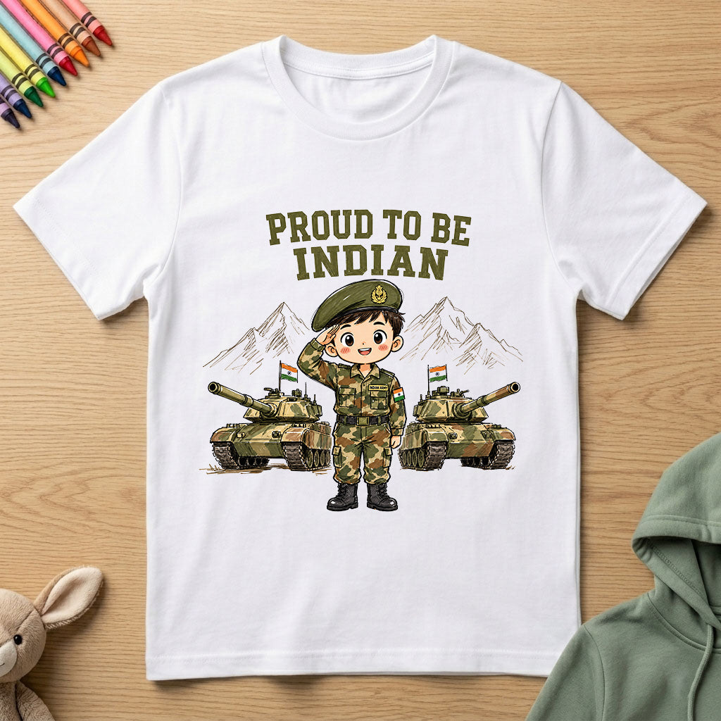 Army - Proud to Be Indian - Kids Crew Neck T-Shirt