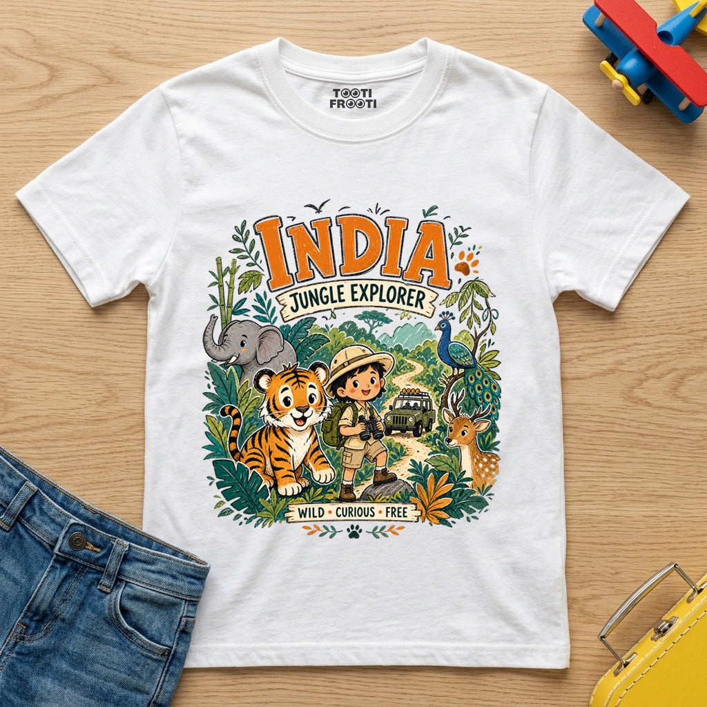 India Jungle Explorer - Kids Crew Neck T-Shirt