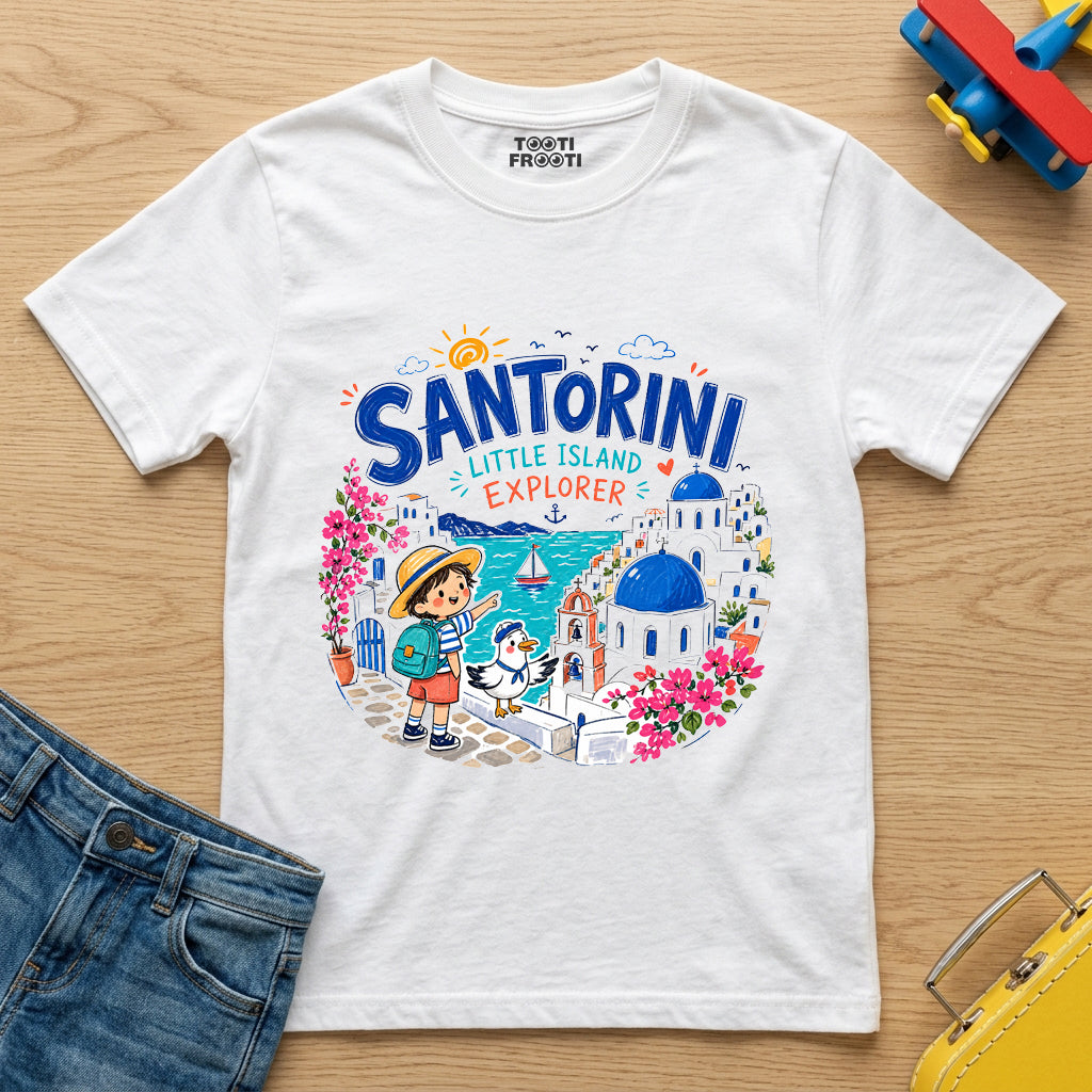 Santorini Island Explorer - Kids Crew Neck T-Shirt