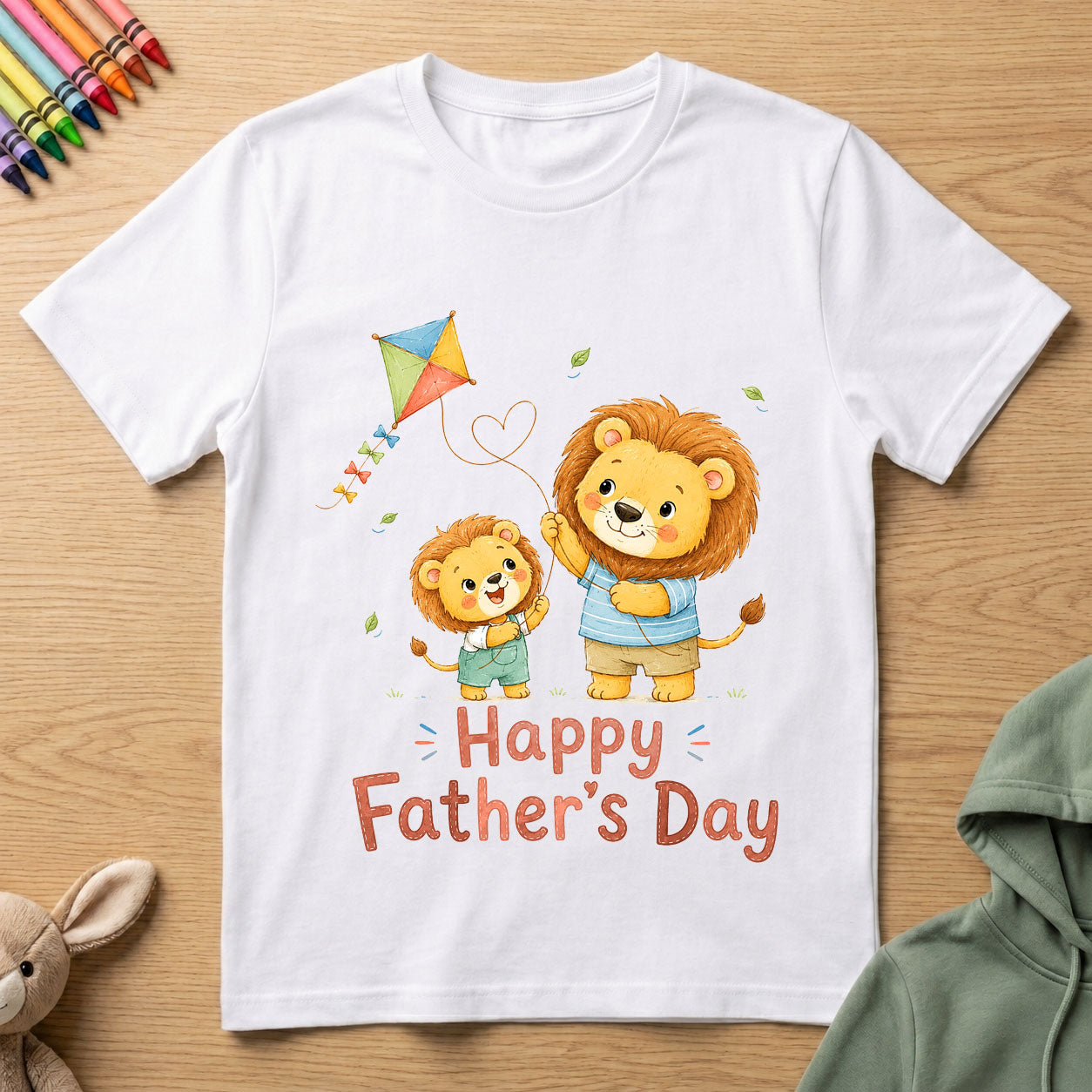 Happy Fathers Day - Lion - Kids Crew Neck T-Shirt