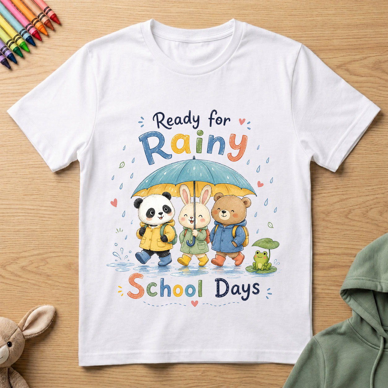 Rainy School Days - Kids Crew Neck T-Shirt