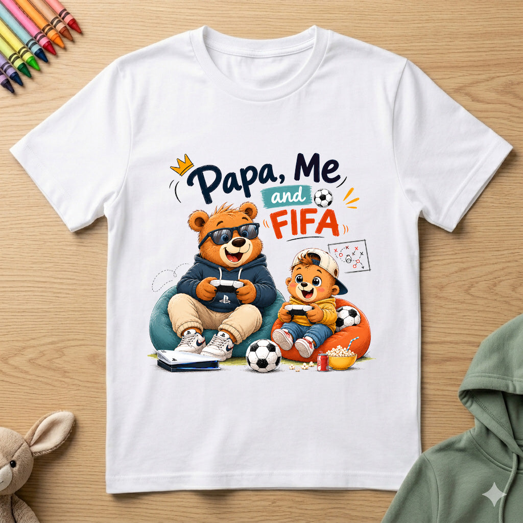 Papa, Me and FIFA - Kids Crew Neck T-Shirt