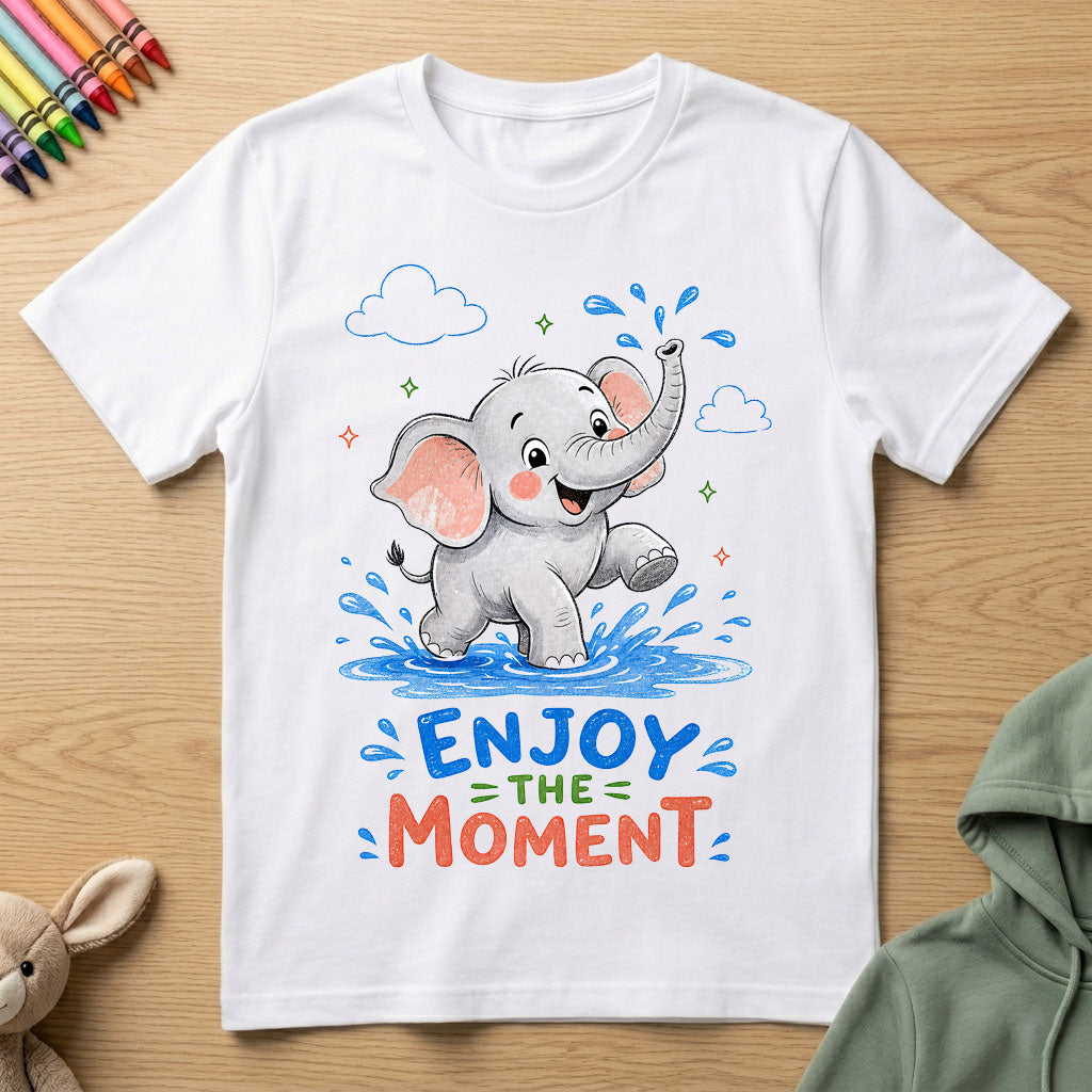 Enjoy the Moment - Elephant - Kids Crew Neck T-Shirt