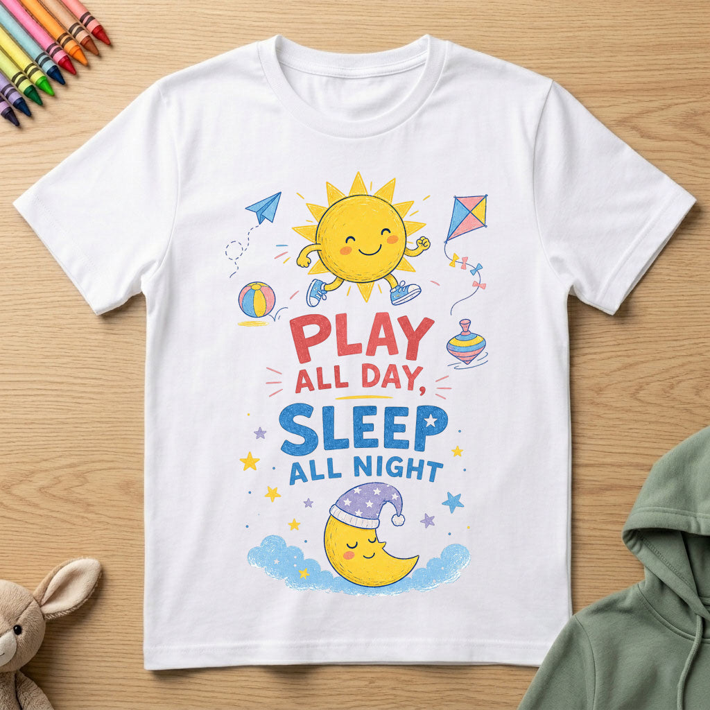 Play All Day, Sleep All Night - Kids Crew Neck T-Shirt
