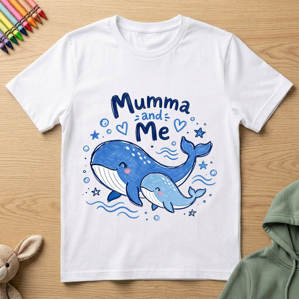 Mumma and Me - Whale - Kids Crew Neck T-Shirt