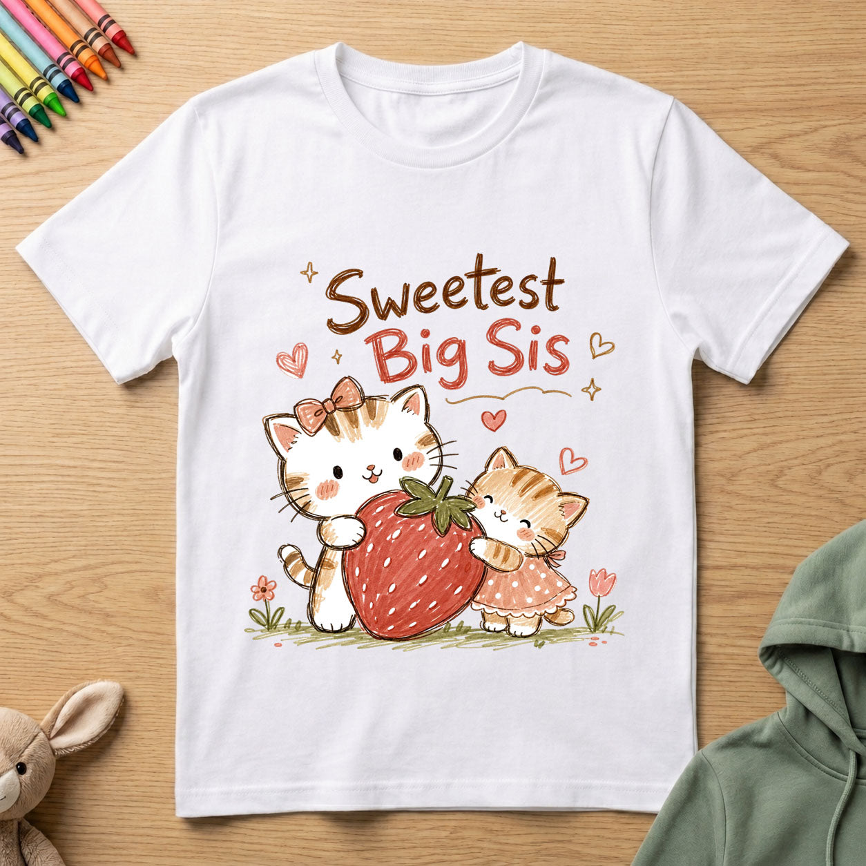 Sweetest Big Sis - Kids Crew Neck T-Shirt