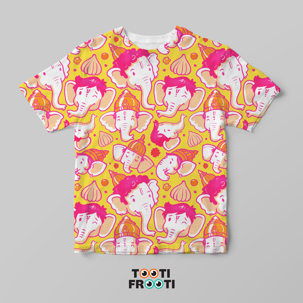 Ganesha Faces Yellow - Kids AOP (Polyester)T-Shirt