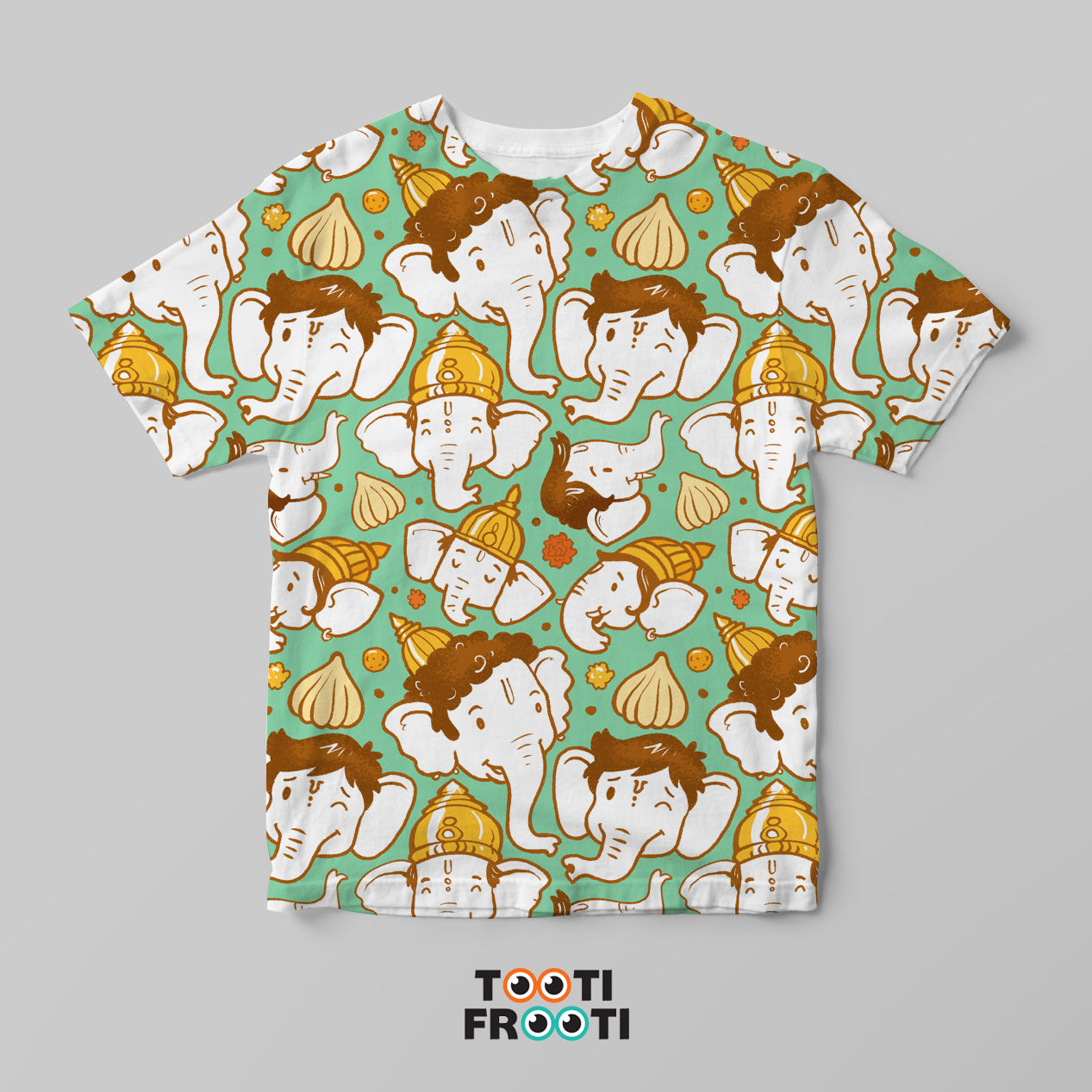 Ganesha Faces Green - Kids AOP (Polyester)T-Shirt