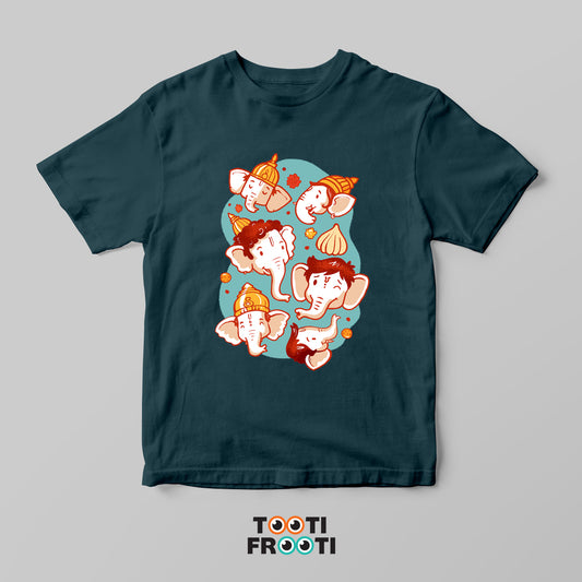 Ganesha Faces - Crew Neck T-Shirt