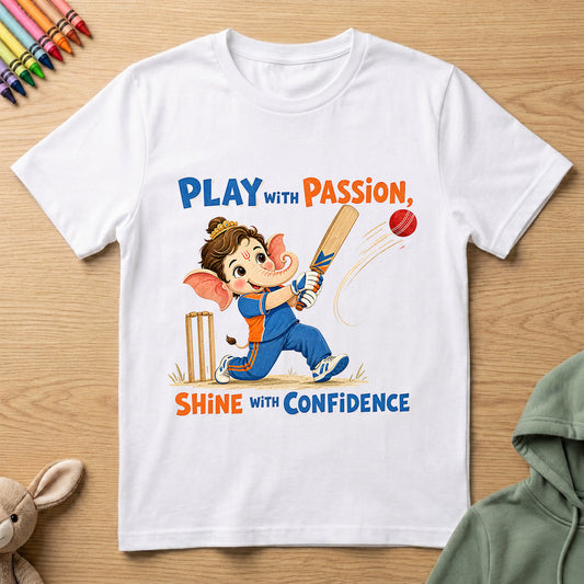 Ganesha Play with Passion - Kids Crew Neck T-Shirt
