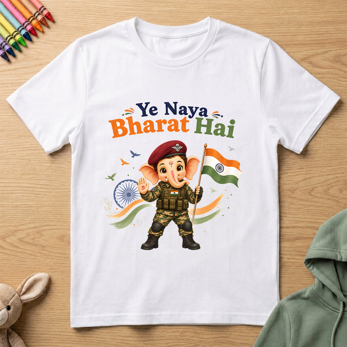 Ganesha - Ye Naya Bharat Hai - Kids Crew Neck T-Shirt
