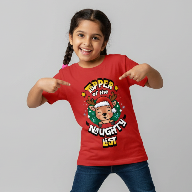 Topper of the Naughty List - Kids Crew Neck T-Shirt