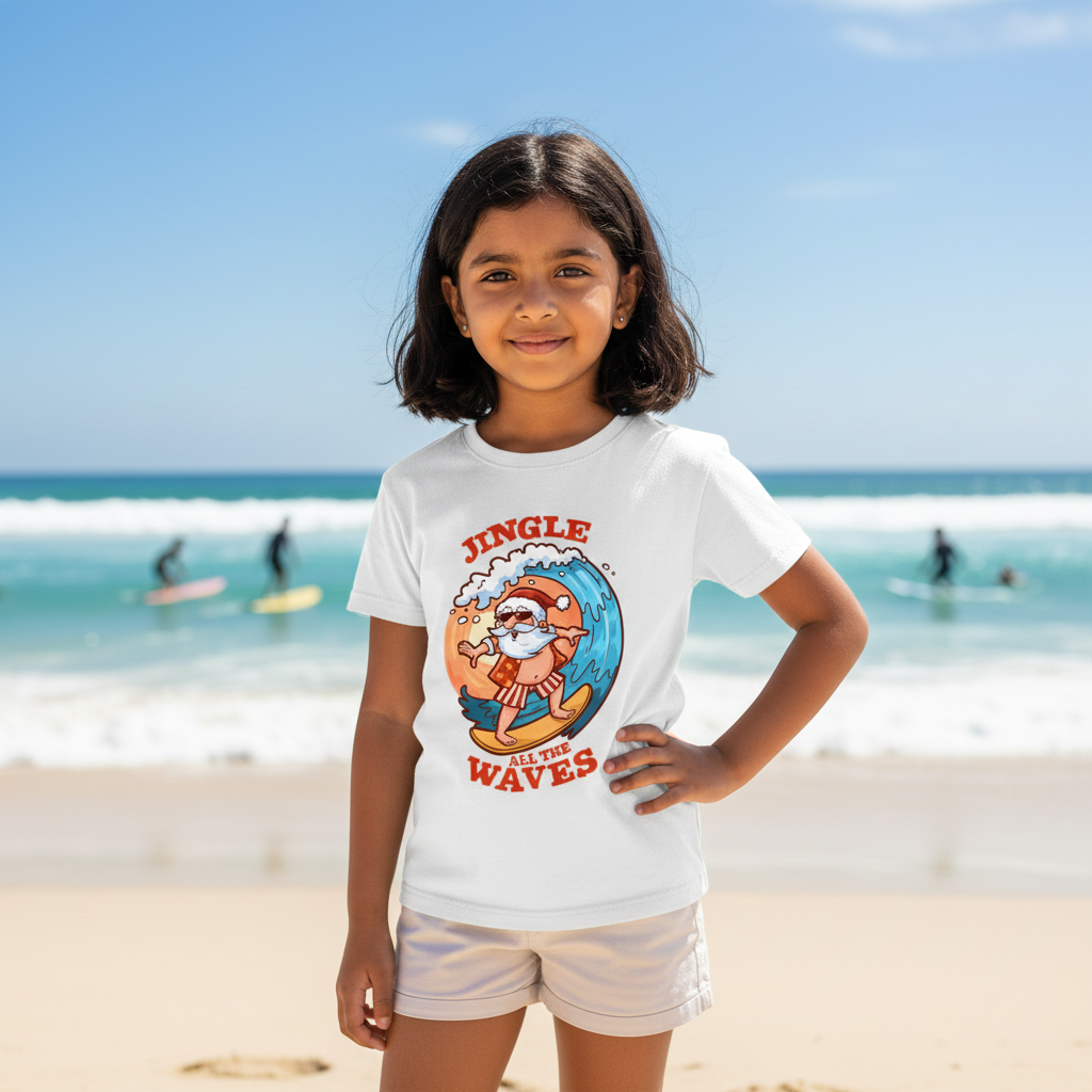 Jingle All the Waves - Kids Crew Neck T-Shirt