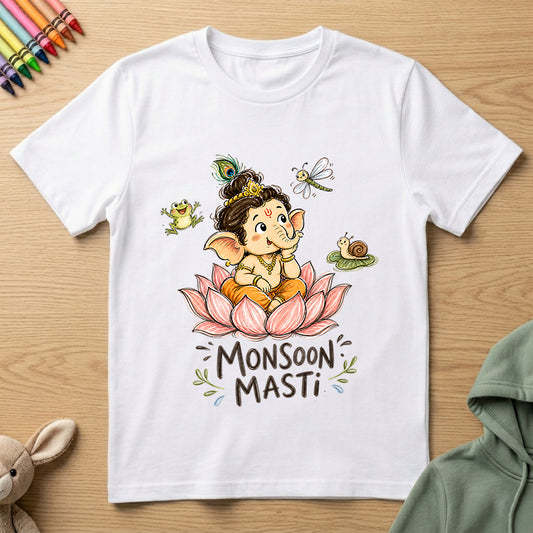 Ganesha Monsoon Masti - Kids Crew Neck T-Shirt