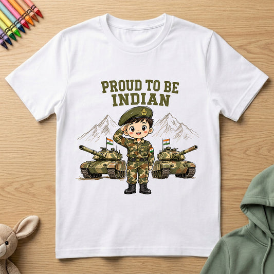 Army - Proud to Be Indian - Kids Crew Neck T-Shirt