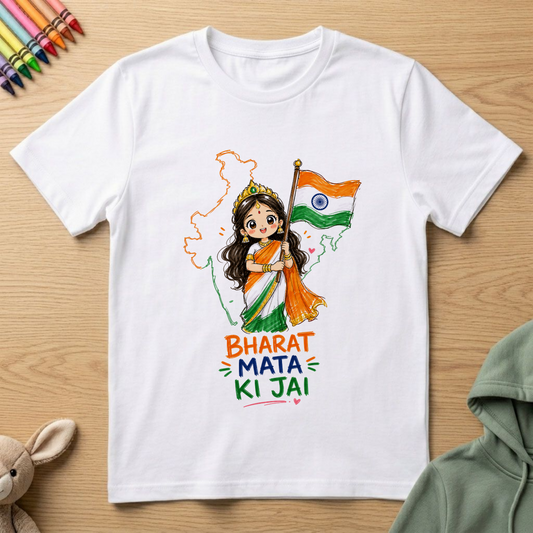 Bharat Mata Ki Jay - Kids Crew Neck T-Shirt