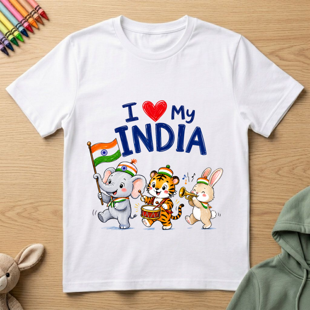 I Love my India Parade - Kids Crew Neck T-Shirt