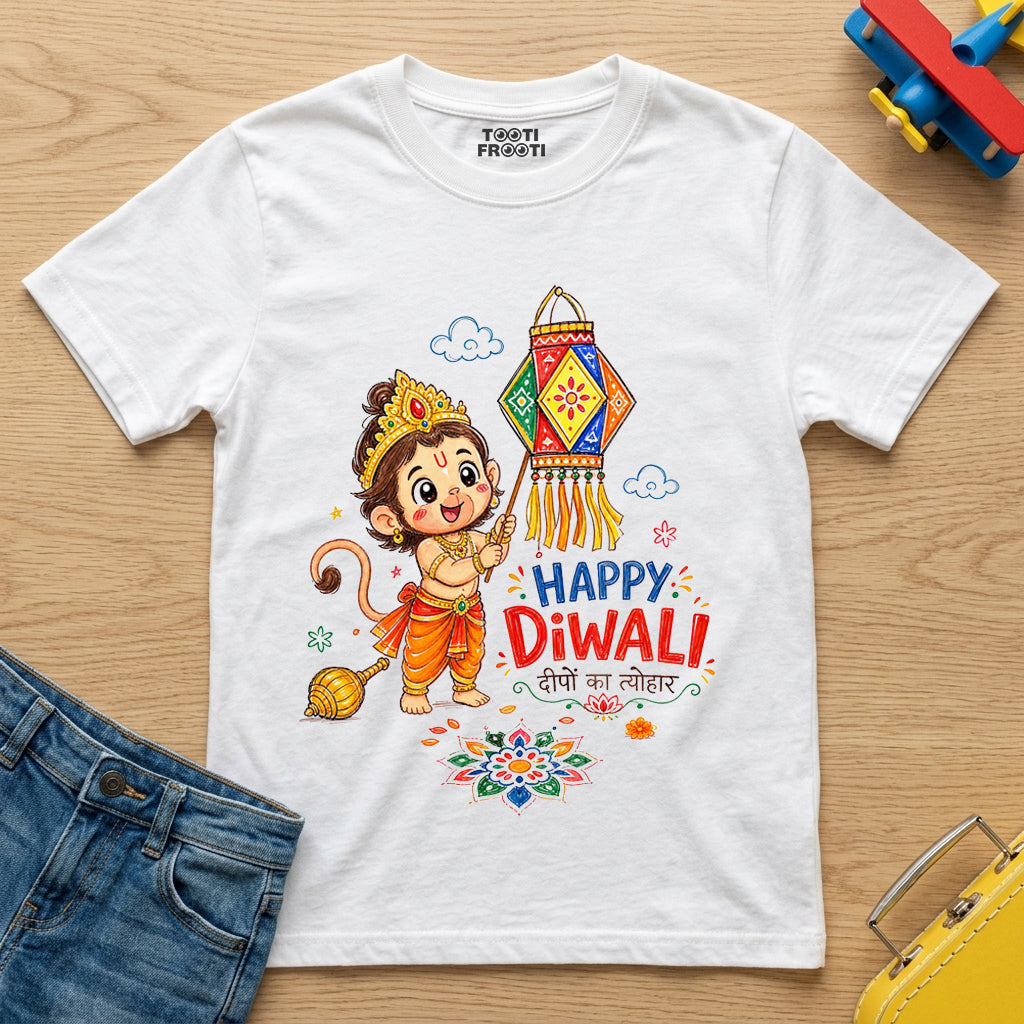 Hanuman Happy Diwali 2 - Kids Crew Neck T-Shirt