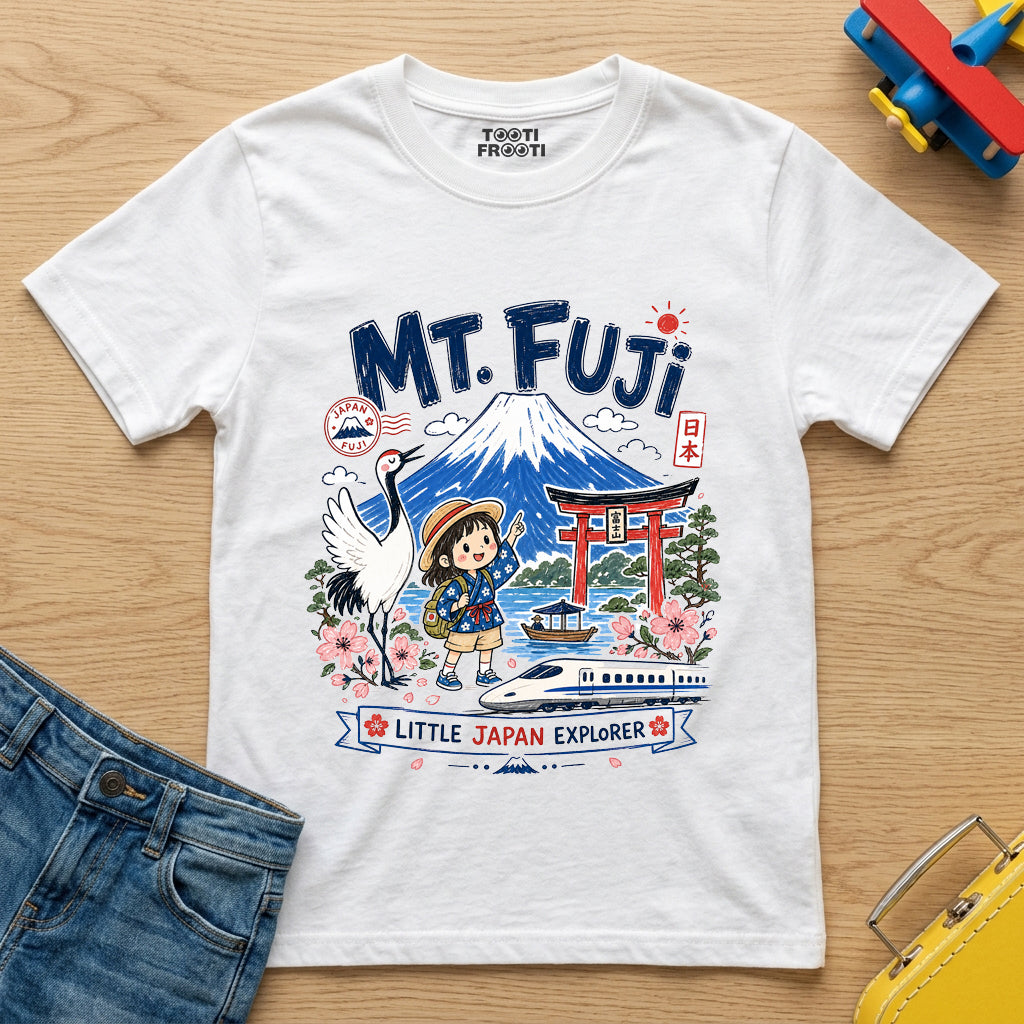 Mt. Fuji - Little Japan Explorer - Kids Crew Neck T-Shirt