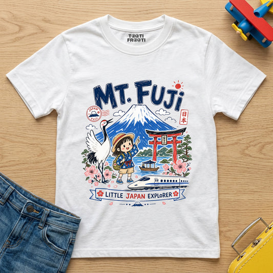 Mt. Fuji - Little Japan Explorer - Kids Crew Neck T-Shirt