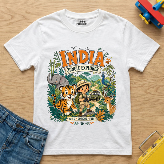 India Jungle Explorer - Kids Crew Neck T-Shirt