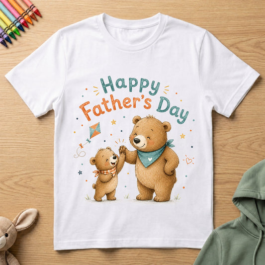 Happy Fathers Day - Bear - Kids Crew Neck T-Shirt