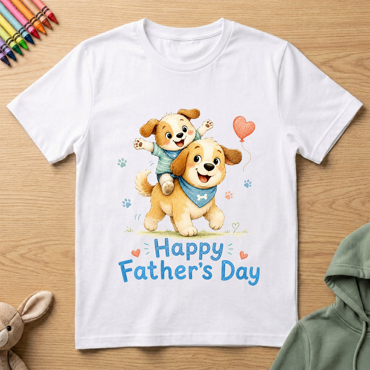 Happy Fathers Day - Puppies - Kids Crew Neck T-Shirt