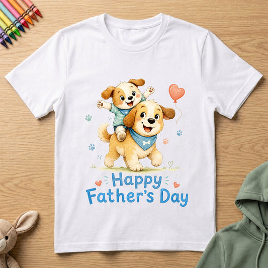 Happy Fathers Day - Puppies - Kids Crew Neck T-Shirt