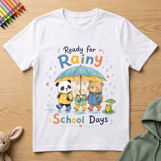 Rainy School Days - Kids Crew Neck T-Shirt