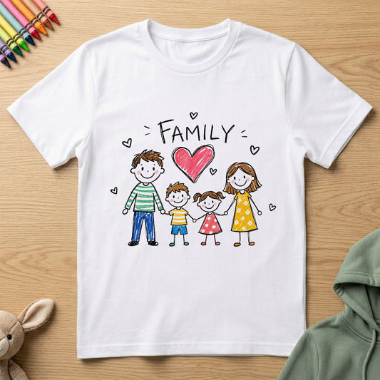 Family Doodle Drawing - Kids Crew Neck T-Shirt