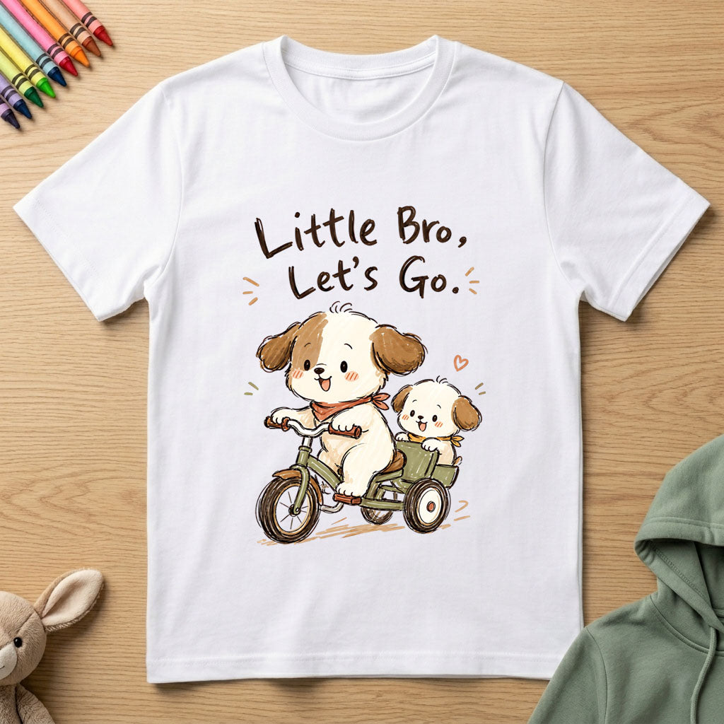 Little Bro Let's Go - puppy - Kids Crew Neck T-Shirt
