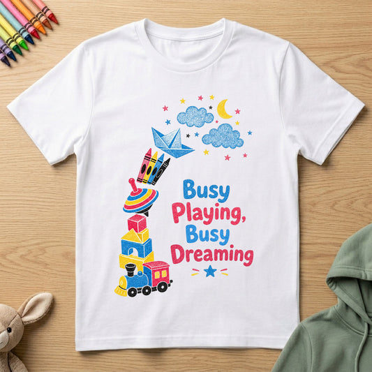 Busy Playing - Kids Crew Neck T-Shirt