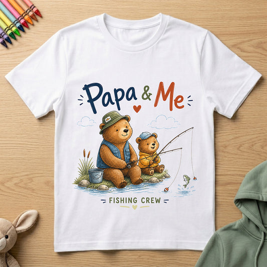 Papa and Me, Fishing Crew - Kids Crew Neck T-Shirt