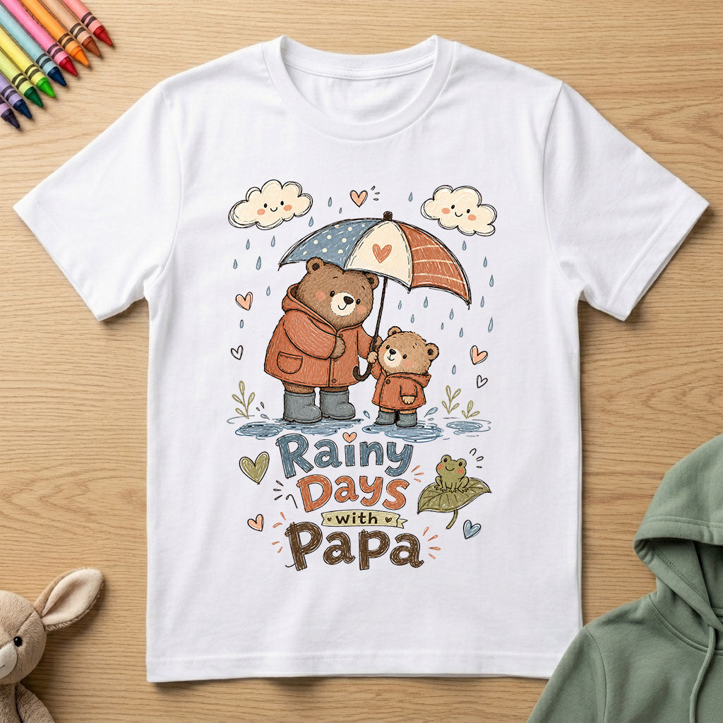 Rainy Days with Papa - Kids Crew Neck T-Shirt