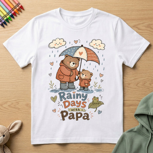 Rainy Days with Papa - Kids Crew Neck T-Shirt
