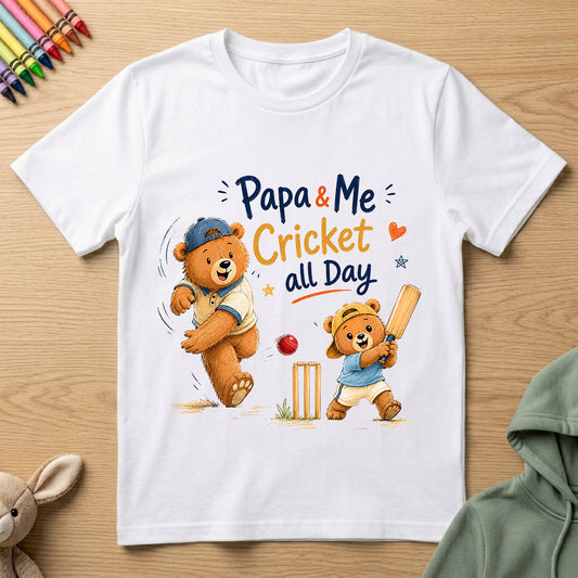 Papa and Me, Cricket all Day - Kids Crew Neck T-Shirt