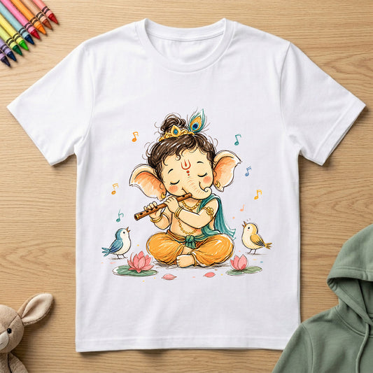 Ganesha Flute - Kids Crew Neck T-Shirt