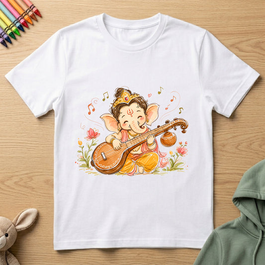 Ganesha Veena - Kids Crew Neck T-Shirt