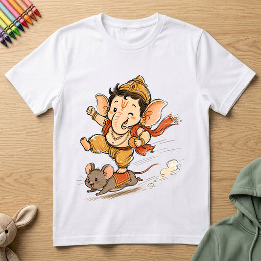 Ganesha Mushak Rider - Kids Crew Neck T-Shirt