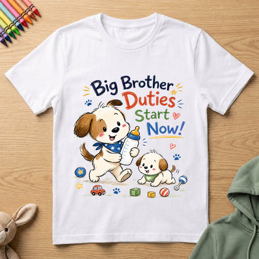 Big Bro duties - Kids Crew Neck T-Shirt
