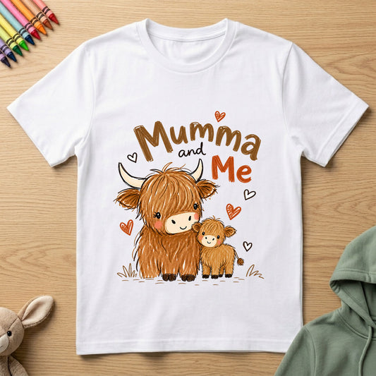Mumma and Me Highland Cow - Kids Crew Neck T-Shirt