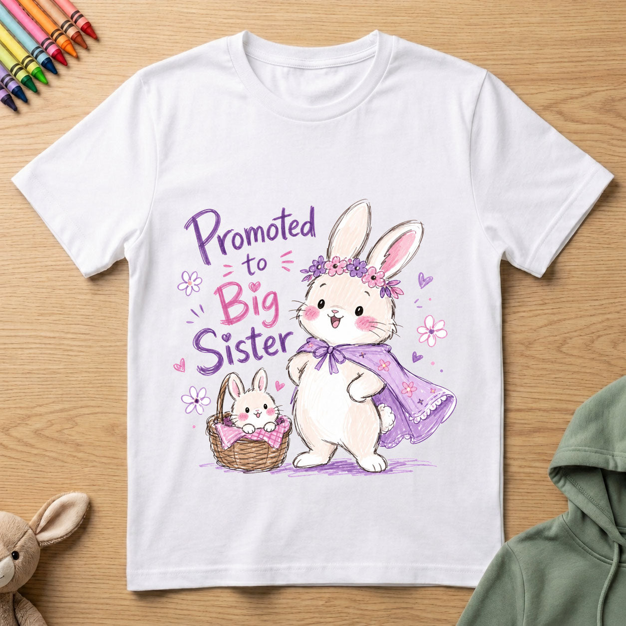 Promoted to Big Sister - Kids Crew Neck T-Shirt