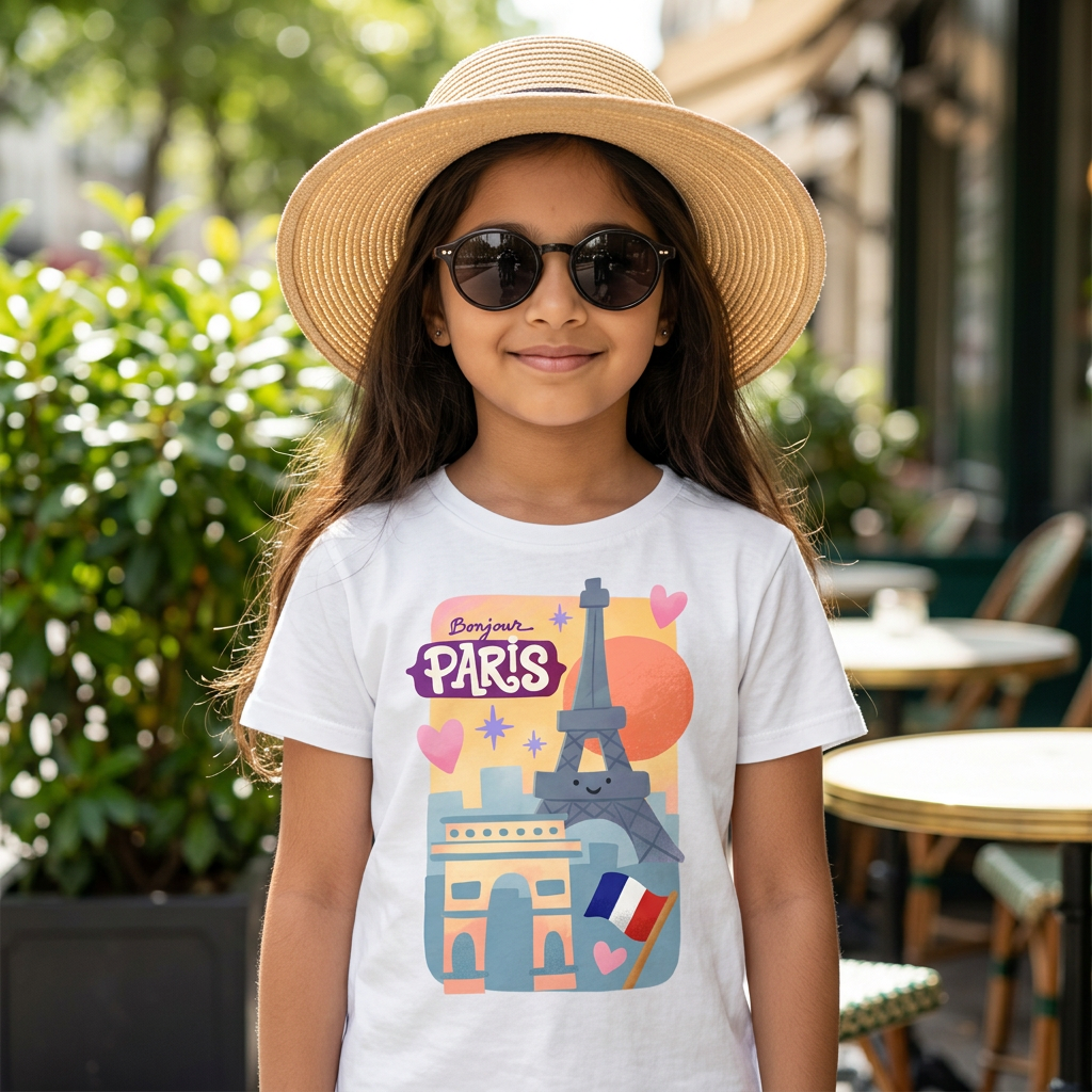 Bonjour Paris - Kids Crew Neck T-Shirt