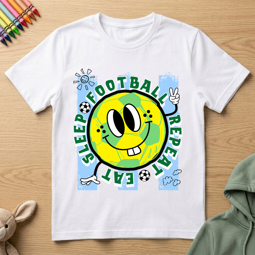 Eat Sleep Football Repeat - Kids Crew Neck T-Shirt