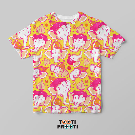 Ganesha Faces Yellow - Kids AOP (Polyester)T-Shirt